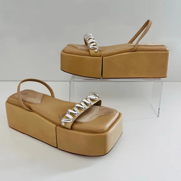 Cult Gaia Onyx Platform Slingback Sandal Silver Spiral Tan EU 38 NWOT - Picture 3 of 13